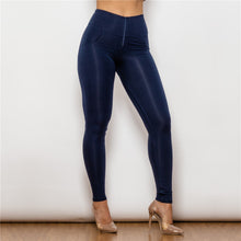 Load image into Gallery viewer, 46046HWDblueK Shascullfites High Waist Dark Blue Knitted Leggings