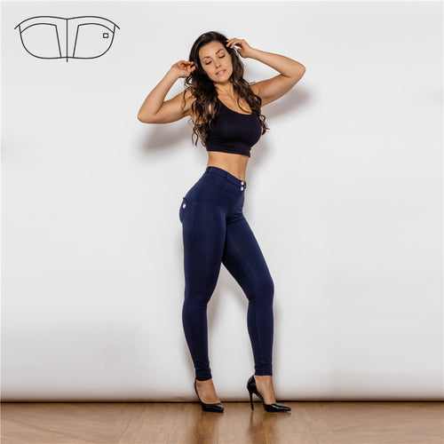 47047MWDblueK Shascullfites Middle Waist Dark Blue Knitted Leggings