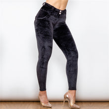 Load image into Gallery viewer, 323MWBCH Shascullfites Middle Waist Black Chenille Leggings