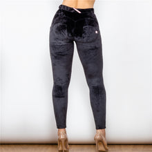 Load image into Gallery viewer, 323MWBCH Shascullfites Middle Waist Black Chenille Leggings