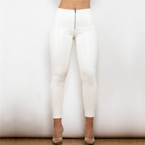 8008HWSWL Shascullfites High Waist Shinning White Leather Leggings