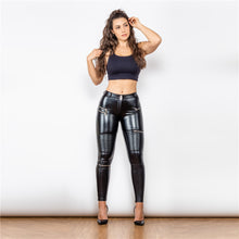 Load image into Gallery viewer, 902MSBMLP Shascullfites Middle Waist Shinning MOTO Black Leather Leggings