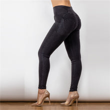 Load image into Gallery viewer, 3023BLJB Shascullfites High Waist Dark Thread Black Jeans Button Style