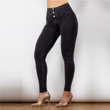 Load image into Gallery viewer, 3023BLJB Shascullfites High Waist Dark Thread Black Jeans Button Style