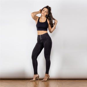3023BLJB Shascullfites High Waist Dark Thread Black Jeans Button Style