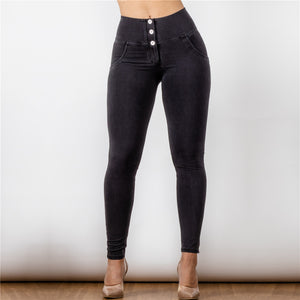 3023BLJB Shascullfites High Waist Dark Thread Black Jeans Button Style