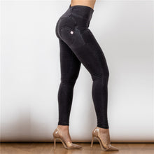 Load image into Gallery viewer, 3023BLJB Shascullfites High Waist Dark Thread Black Jeans Button Style