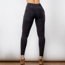 Load image into Gallery viewer, 3023BLJB Shascullfites High Waist Dark Thread Black Jeans Button Style