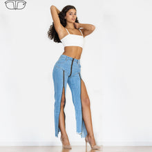 Load image into Gallery viewer, 90090LMZJ Shascullfites Light Blue Multiple Zippers Jeans