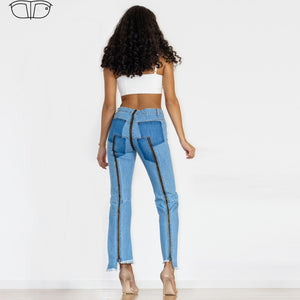 90090LMZJ Shascullfites Light Blue Multiple Zippers Jeans