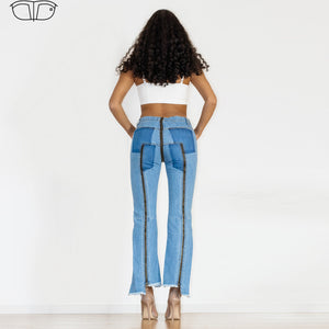 90090LMZJ Shascullfites Light Blue Multiple Zippers Jeans