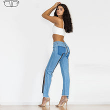 Load image into Gallery viewer, 90090LMZJ Shascullfites Light Blue Multiple Zippers Jeans