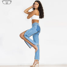 Load image into Gallery viewer, 90090LMZJ Shascullfites Light Blue Multiple Zippers Jeans