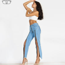 Load image into Gallery viewer, 90090LMZJ Shascullfites Light Blue Multiple Zippers Jeans