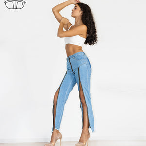 90090LMZJ Shascullfites Light Blue Multiple Zippers Jeans