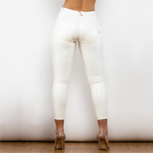 9009MWSWL Shascullfites Middle Waist Shinning White Leather Leggings