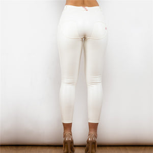 9009MWSWL Shascullfites Middle Waist Shinning White Leather Leggings