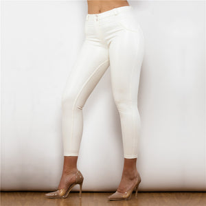 9009MWSWL Shascullfites Middle Waist Shinning White Leather Leggings