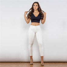 Load image into Gallery viewer, 9009MWSWL Shascullfites Middle Waist Shinning White Leather Leggings