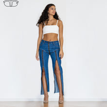 Load image into Gallery viewer, 91091DMZJ Shascullfites Dark Blue Multiple Zippers Jeans