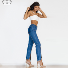 Load image into Gallery viewer, 91091DMZJ Shascullfites Dark Blue Multiple Zippers Jeans