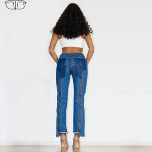 91091DMZJ Shascullfites Dark Blue Multiple Zippers Jeans