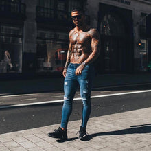 Load image into Gallery viewer, 77DblueJR Shascullfites Dark Blue Jeans Ripped