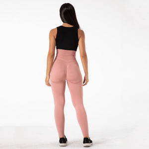 SSL011 Shascullfites Melody Women Yoga Pants Solid Fitness Gym Tights High Waist Workout Push Up Sports Leggings Seamless Trousers Pink