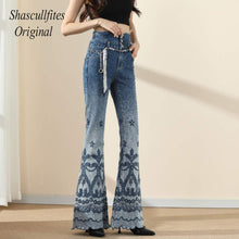 Load image into Gallery viewer, OR02 Shascullfites Original High Waist Retro Straight Loose Mopping 3 Buttons Jeans  Bottom Embroidered Women Denim Pants Jeans