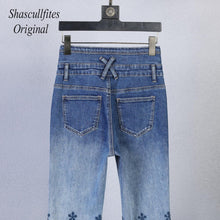 Load image into Gallery viewer, OR02 Shascullfites Original High Waist Retro Straight Loose Mopping 3 Buttons Jeans  Bottom Embroidered Women Denim Pants Jeans