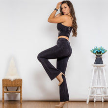 Load image into Gallery viewer, T1009 Shascullfites Bodysuit Push Up Top Black Denim Zipper Crop Top Middle Waist Flare Jeans Two Piece Sets Womens Shaper Set