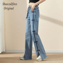 Load image into Gallery viewer, OR03 Shascullfites Original Woman New High Street Buttons Split Wide Leg Straight Jeans Women Fashion Casual Pants Women&#39;s Jeans