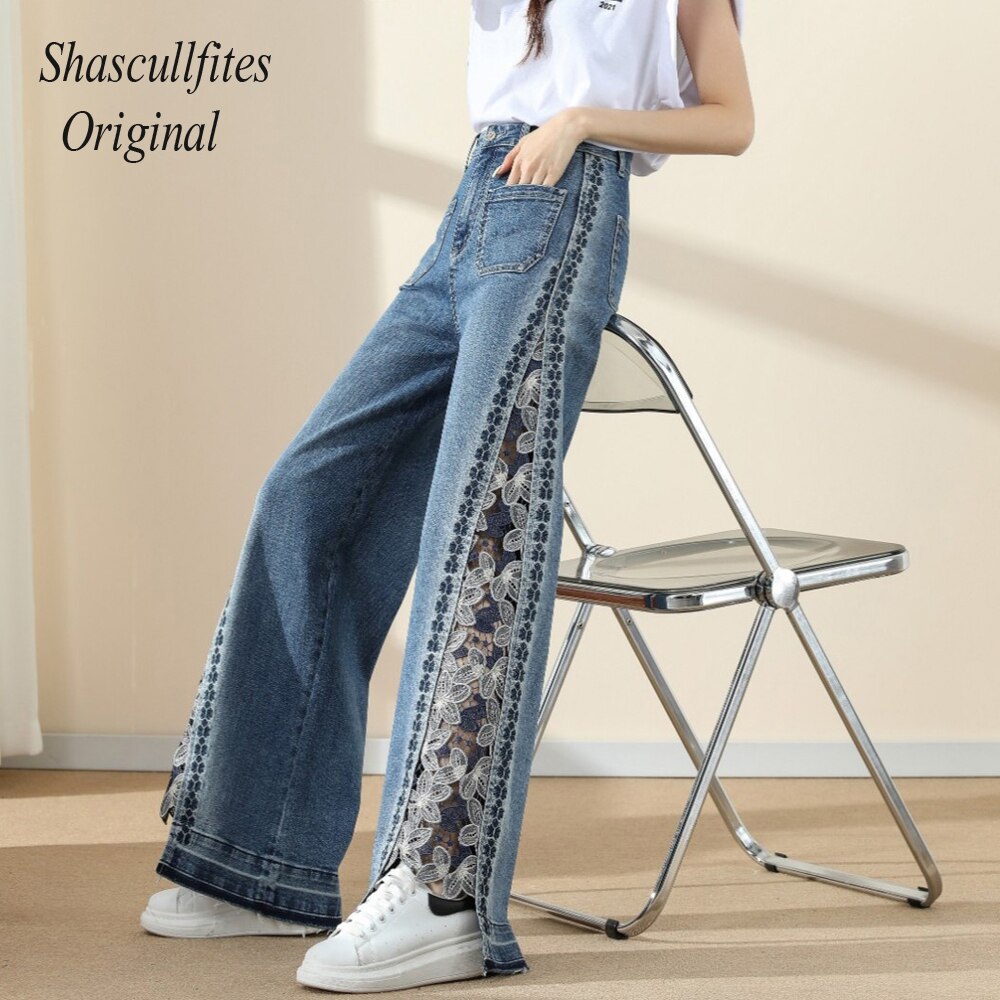 OR04 Shascullfites Original High Waist Loose Women Fitting Pants Wide Leg Jeans Straight Baggy Jeans