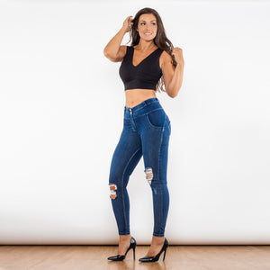 96096BWRMLJ Shascullfites Blue Washed Ripped Middle Waist Ripped Blue Lifting Jeggings