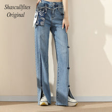 Load image into Gallery viewer, OR03 Shascullfites Original Woman New High Street Buttons Split Wide Leg Straight Jeans Women Fashion Casual Pants Women&#39;s Jeans