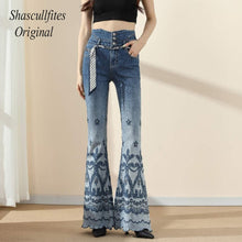 Load image into Gallery viewer, OR02 Shascullfites Original High Waist Retro Straight Loose Mopping 3 Buttons Jeans  Bottom Embroidered Women Denim Pants Jeans