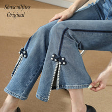 Load image into Gallery viewer, OR01 Shascullfites Original Design Tassels Jeans High Waist Casual Loose Denim Jeans Womens Clothing Pearl Bell Jeans