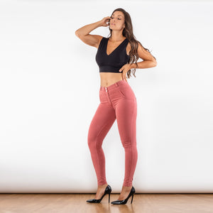 99099DPWMLJ Shascullfites Dark Pink Washed Middle Waist Lifting Jeggings
