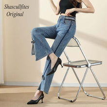 Load image into Gallery viewer, OR01 Shascullfites Original Design Tassels Jeans High Waist Casual Loose Denim Jeans Womens Clothing Pearl Bell Jeans