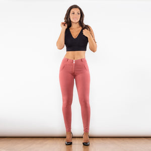 99099DPWMLJ Shascullfites Dark Pink Washed Middle Waist Lifting Jeggings