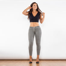 Load image into Gallery viewer, 57057WGBSMLP Shascullfites White And Grey Big Square Middle Waist Lifing Plaid Pants