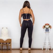 Load image into Gallery viewer, T2124 Shascullfites Melody Body Shaper Set Black Cotton Zipper Push Up Top Middle Waist Quick Dry Butt Lift Leggings Pant Sets