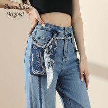 Load image into Gallery viewer, OR03 Shascullfites Original Woman New High Street Buttons Split Wide Leg Straight Jeans Women Fashion Casual Pants Women&#39;s Jeans