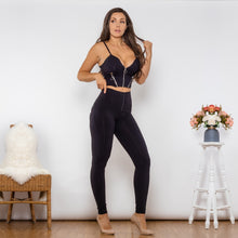 Load image into Gallery viewer, T48048 Shascullfites Melody Body Shaper Set Black Cotton Zipper Push Up Top High Waist Butt Lift Leggings Elegant Women&#39;s Sets